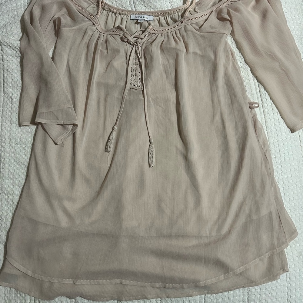Purple Snow Beige/Pale Pink Flowy Smocked Mini Dress
